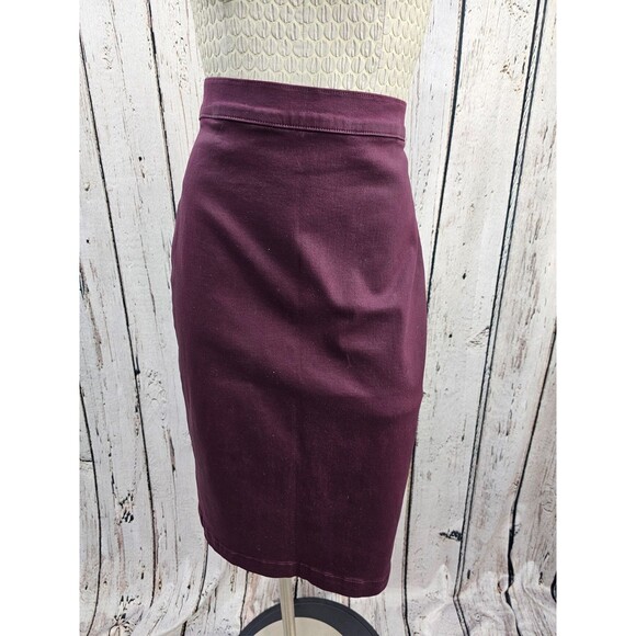 ALK Women's 6 Jen 7 For All Mankind Burgundy Coated Denim Straight Pencil Skirt - Picture 2 of 10